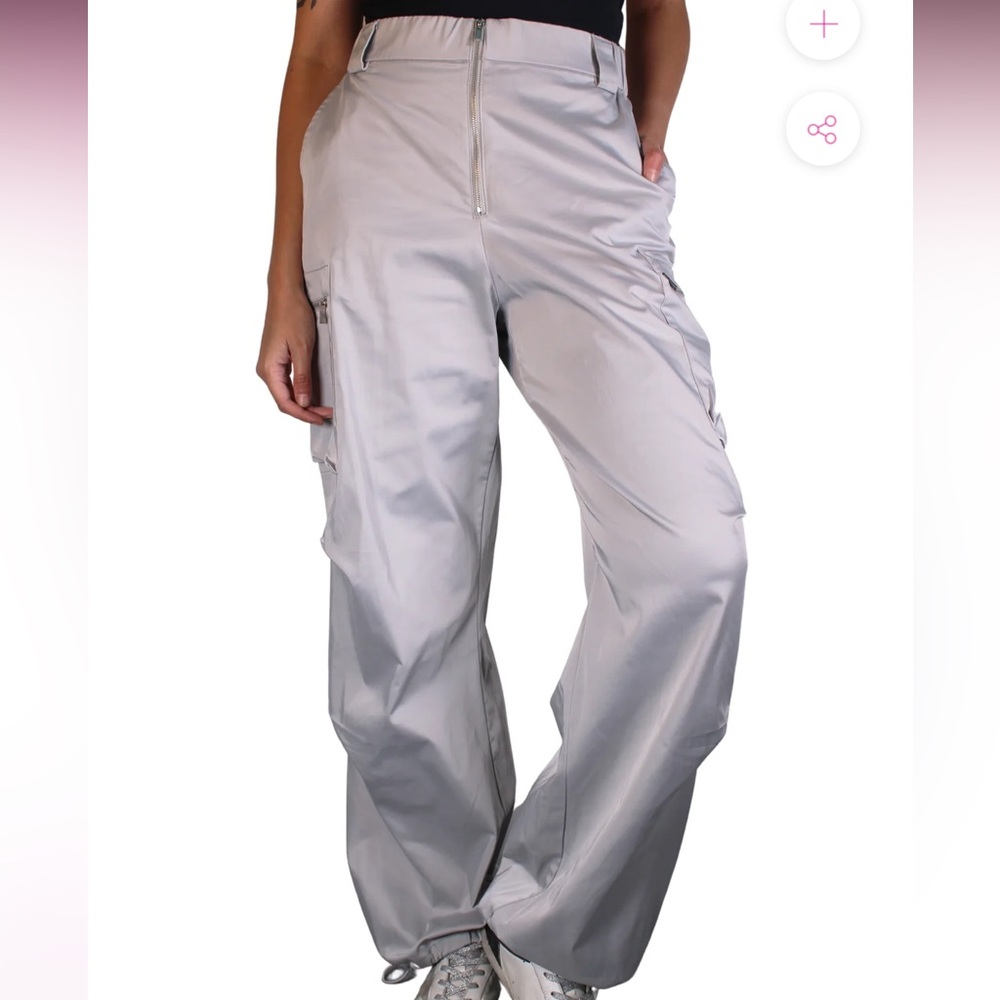 Zara Metallic Silver Wide Leg Pants